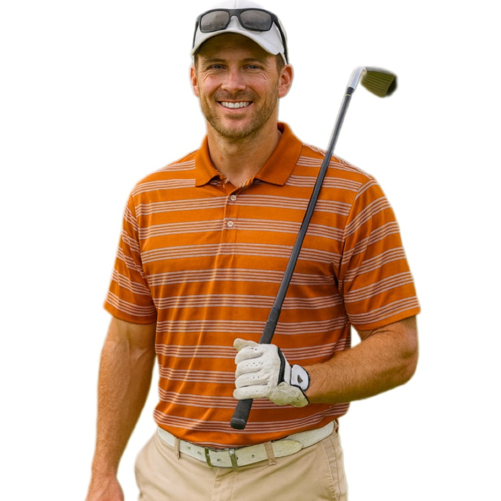 Nike Golf Dri-Fit Golf Polo Orange Striped Size L Stretch Athletic Dad